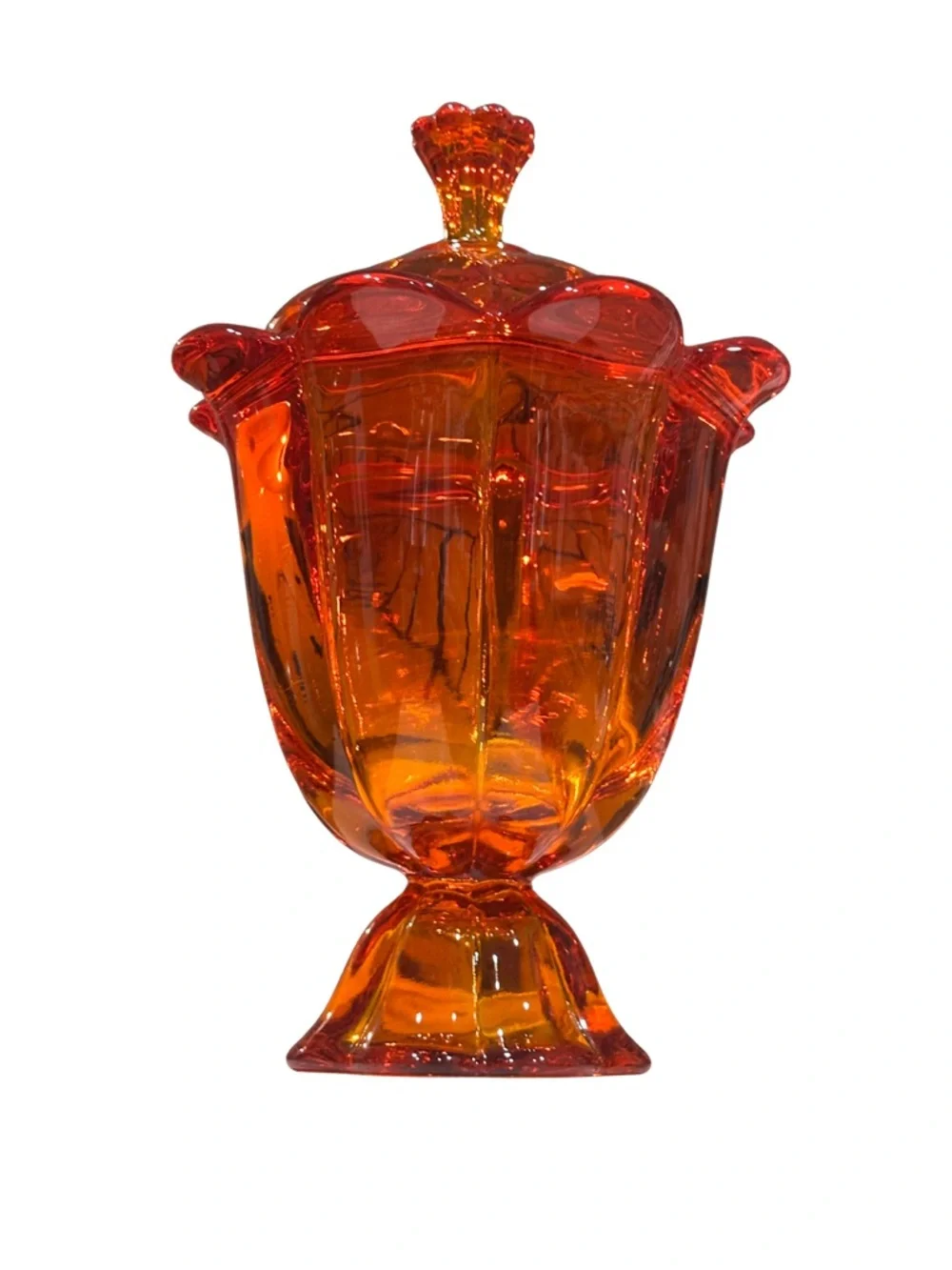 Rare Vintage Viking Glass Tall Candy Dish Amberina Mcm With Lid - Picture 6 of 6